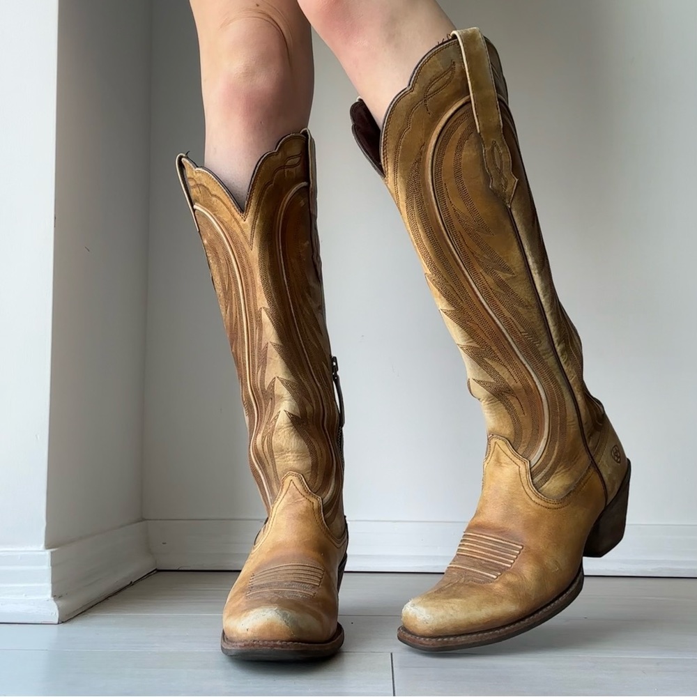 Ariat brown vintage, leather square toe, knee-high, cowboy boots